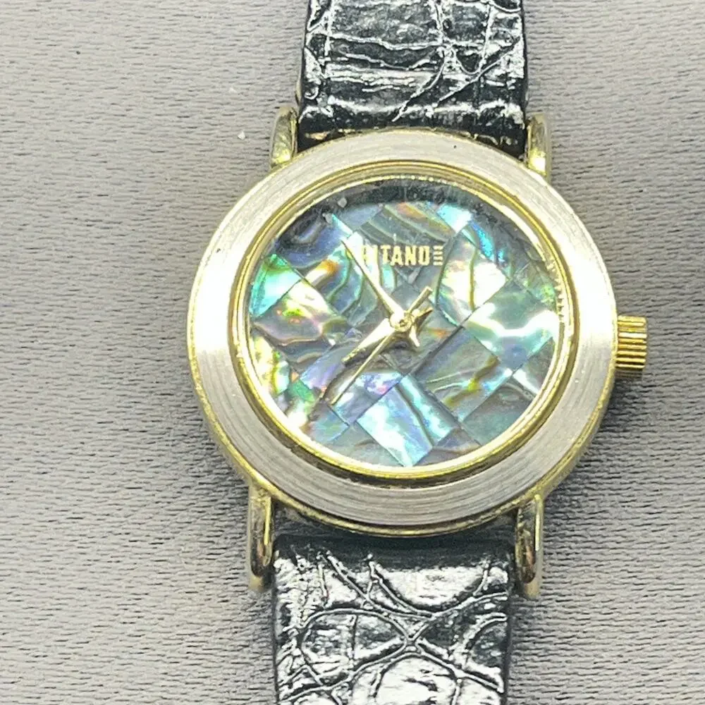 VNT Gitano Abalone Mother of Pearl Shell Dial Quartz Women’s Watch Black Leather